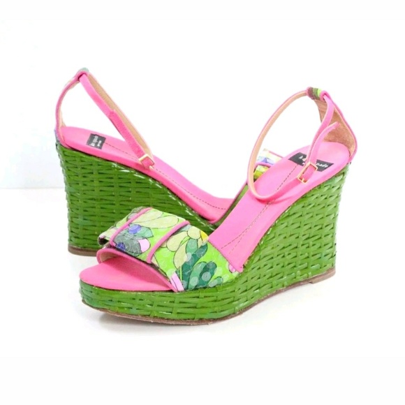 pink floral wedges